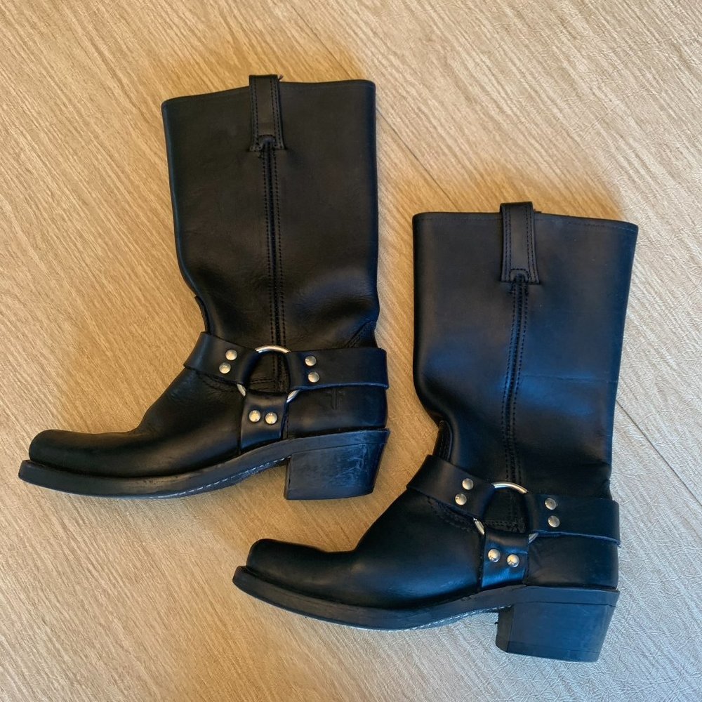 Frye Harness 12R Black Cavalry Moto Square Toe Riding Cowboy Boot